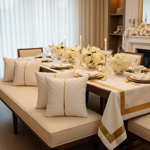Image of Velvet Throw Pillow Covers 26x26 inch Pack of 2 Gold Decor White