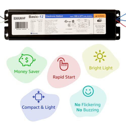 Universal Lighting Technologies B260Iunvhp-000I Bright Silent Compact 120V 60Hz 2 Lamp T12 Electronic Ballast, Rapid Instant Start Fluorescent Light Bulbs, Tube Desk Lights For Home Office Supplies #TOP1
