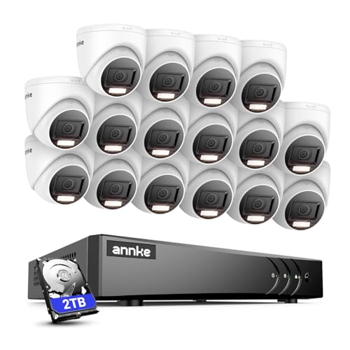 ANNKE Kit de cámaras de seguridad de 16 canales 3K Lite DVR, detección de personas/vehículos, cámara externa de audio con doble luz 3K y visión nocturna a color, grabación 24/7, acceso remoto, 2 TB