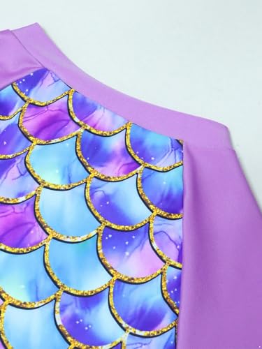 Kids Girls Mermaid Rashguard Shirts UPF 50+ Long Sleeve Zip Up One Piece Swimsuits3