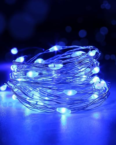 Yizhet LED Lichterkette 5m 50 LEDs auf Draht Micro USB Kupferdraht Lichterkette für Schlafzimmer Party Garten Halloween Hochzeit Blau