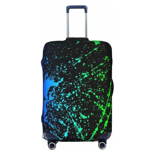 Glow In Dark Splatter Neon Luggage Cover, Protective Washable Suitcase Cover - Travel High Elastic Fibers Suitcase Protector Fits Large, Black