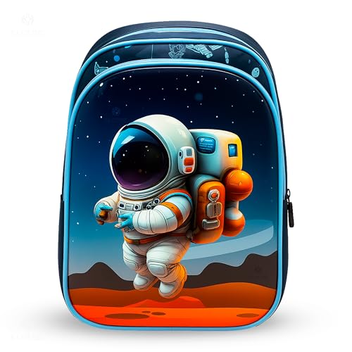 Mochila Infantil Escolar 3D Masculino Menino Conforto Resistência Estampas Coloridas Alças Acolchoadas Bolsos Laterais Zíper Reforçado Creche Escola (ASTRONAUTA)