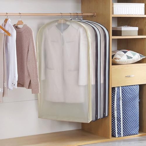 Translucent Garment Bags for Hanging Clothes, Clothes Covers with Side Zipper for Closet Storage, Dress, Fur, Shirt, 5 Pack(Yellow,110 * 60 * 10cm/43 * 24 * 4in)3