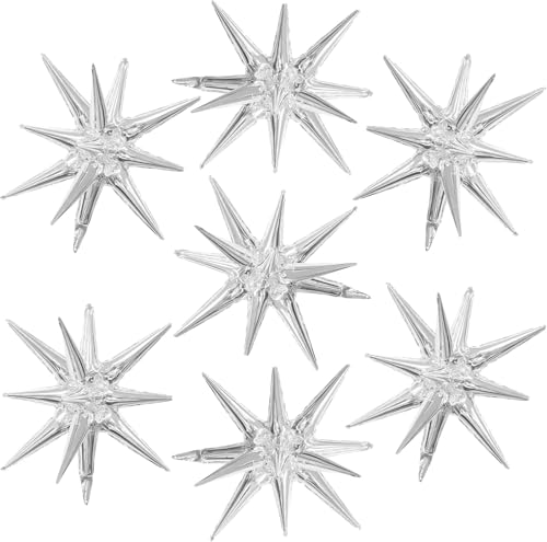 Image of Toys Treasure Silver Star Foil Balloons 22 Inch 7 Pcs - 4D Large Metallic Star Balloons for 70s Disco Party Birthday Graduation New Year Celebration Decorations
