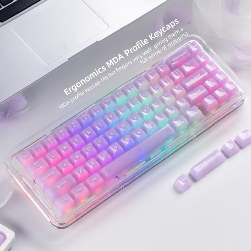 Image of Womier Clear Jelly Keycaps, Ceramic Keycaps Style Cute Purple Keycaps | Transparent Custom Keycaps 60 65 75 100 Percent for Cherry MX, Kailh, Outemu, Gateron Mechanical Keyboards (MDA Profile)