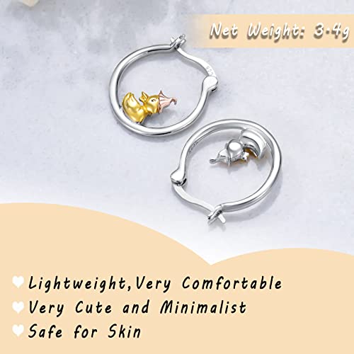 Ducks Hoop Earrings For Women 925 Sterling Silver Duck Earrings Cute Animal Jewelry Dainty Duckling Gifts For Teens Girl Daughter Granddaughter #TOP3