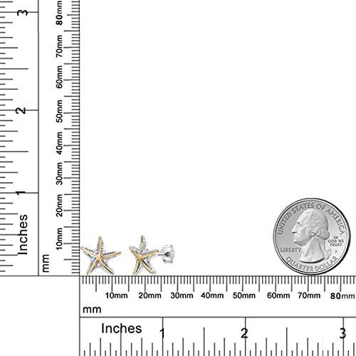 Gem Stone King 925 Sterling Silver and 10K Yellow Gold White Lab Grown Diamond Starfish Stud Earrings For Women (E-F Color and VVS-VS Clarity, 12X12MM)3