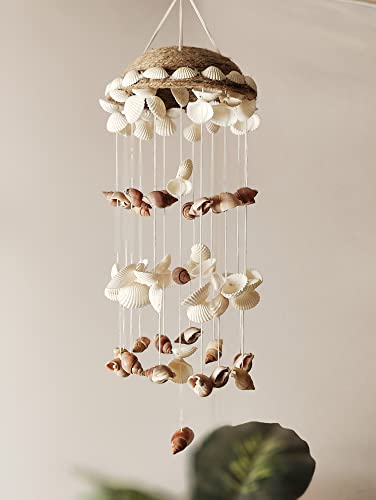 Image of Sea Shell Decorative Wind Chime for Home, Garden, Balcony Decor | Mini Door Hanger | Soothing Rain Sound & Very Lucky According to Vastu | Attracts Good Luck 15 Inch (White)