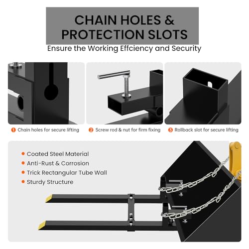 Garvee 60" Clamp on Pallet Forks, 4,000Lbs Heavy Duty Fork Rack with Adjustable Stabilizer Bar for Loader Bucket Skid Steer Tractor