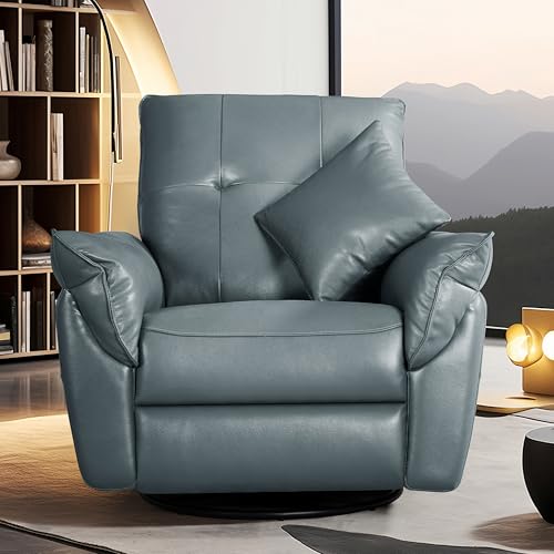 Image of Stella Luxe 1 Seater Motorized Recliner Chair - Blackish Grey Leather, Goose Feather Padding, 3-in-1 Reclining, Rocking & Revolving, Eucalyptus Wood Frame, 5-Year Warranty