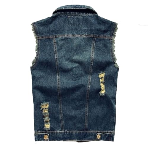 Mens Denim Vests Sleeveless Slim Fit Ripped Distressed Button Down Jean Vest Jackets3