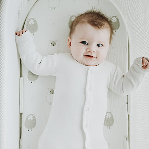 Bassinet Fitted Sheets Compatible With Halo, Fisher Price, Delta, Graco – Fits Perfectly On 15 X 33 Inch Oval, Rectangular Mattress Pad – Snuggly Soft Jersey Cotton – Grey Stripes, Lamb – 2 Pack #TOP2