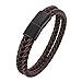 WQZYY&ASDCD Donna Bracciale Uomo in Corda Doppia Intrecciata in Pelle Marrone Punk Gioielli da Uomo in Acciaio Inossidabile Vintage con Fibbia Magnetica da Polso da Uomo, Regali-Black_Colo