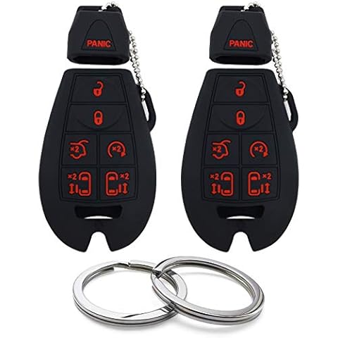 2Pcs Silicone 7 Button Key Fob Cover Remote Case Keyless Protector Compatible with Dodge Challenger Charger Durango Grand Caravan Journey Magnum Ram Jeep Commander Grand Cherokee Chrysler Town Country Cover