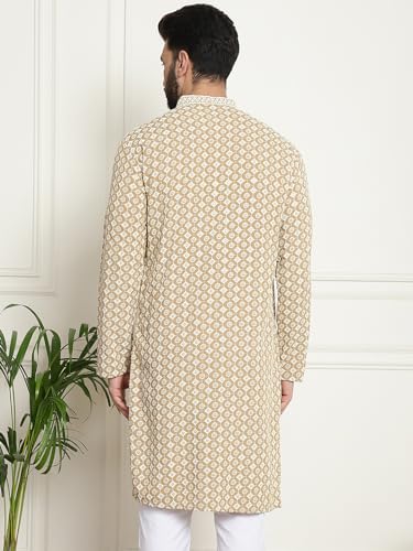 Image of SOJANYA Men's Cotton Regular Fit Casual (Since 1958 Contrast Embroidered Sequinned Long Kurta