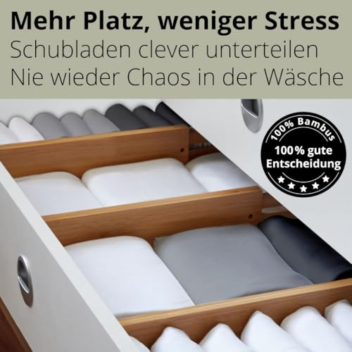 DeinKaufladen.com Schubladentrenner verstellbar aus Bambus – Schubladen Organizer Holz & Schubladenteiler für optimale Ordnung – Schubladen Trenner für Schubladen (29-38cm)