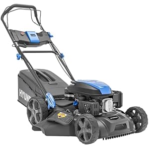 Hyundai Tondeuse à Gazon Thermique 46 cm autotractée avec démarrage électrique, Moteur 4-Temps 139 CC, Mulching, éjection latérale et éjection arrière, bac 60 L – Édition Noire