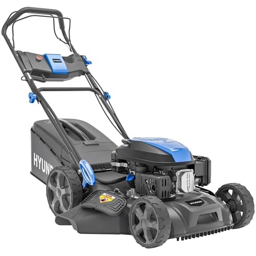 Hyundai Tondeuse à Gazon Thermique 46 cm autotractée avec démarrage électrique, Moteur 4-Temps 139 CC, Mulching, éjection latérale et éjection...