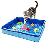 KEAGAN Cat Pool Toys with Fish Water Swimming Fish Toys for Water Play Portable Cat Splash Play Pool Interactive Cats Toys for Endless Self Play Square