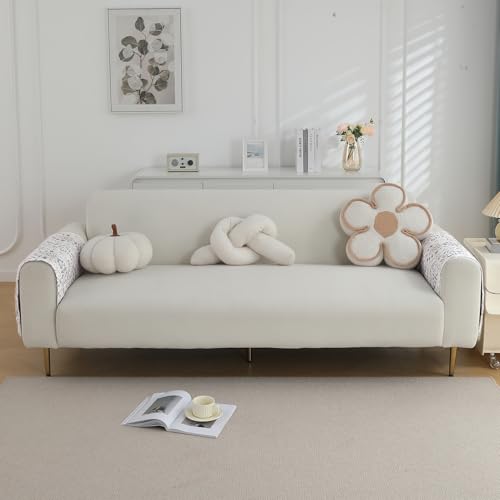 Image of HOKIPO Printed Waterproof + Anti-Slip + Quick Dry Sofa Armrest Cover with Pockets (2Pcs), Damask White (AR-5237-P9-L*2)