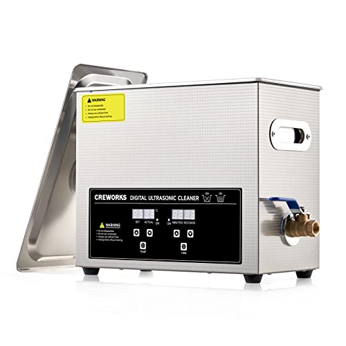 CREWORKS Ultrasonic Cleaner with Heater and Timer, 1.6 gal Digital Sonic Cavitation Machine, 180W 6L Stainless Steel Jewelry Cleaner for Professional Tool Glasses Watch Retainer Denture Parts Cleaning