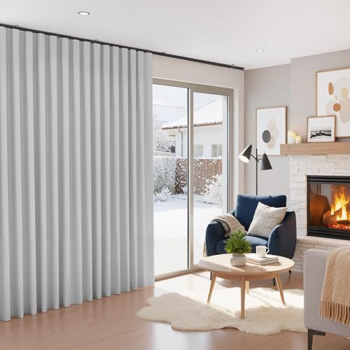 Image of RYB HOME 100% Blackout Curtains Extra Wide for Sliding Glass Doors, Thermal Insulated Privacy Assurd Bedroom Curtain Divider, Room Partition, White, W120 x L84, 1 Panel
