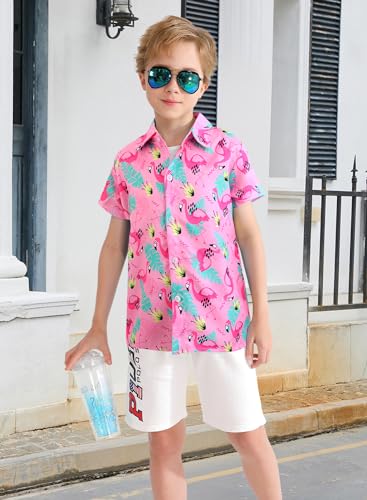 XiaoMoSha Hawaiian Shirts for Boys Button Down Shirt Short Sleeve Shirts Girls Hawaiian Shirt Summer Beach Tops for Kids4