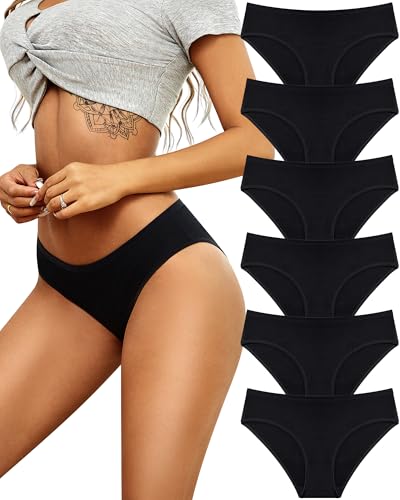 ALL OF SHE Womens Underwear Cotton Hipster Panties Breathable Sexy Cheeky Stretch Soft Ladies Bikini Underwear 6 Pack S-XXL