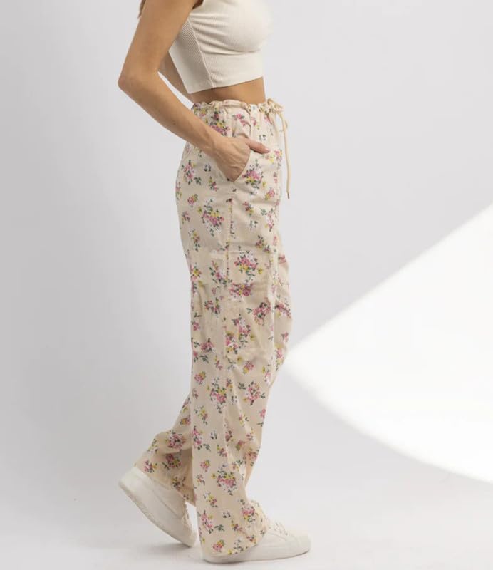 Women Floral Graphic Print Cargo Pants Y2k High Waisted Baggy Wide Leg Trousers Streetwear3