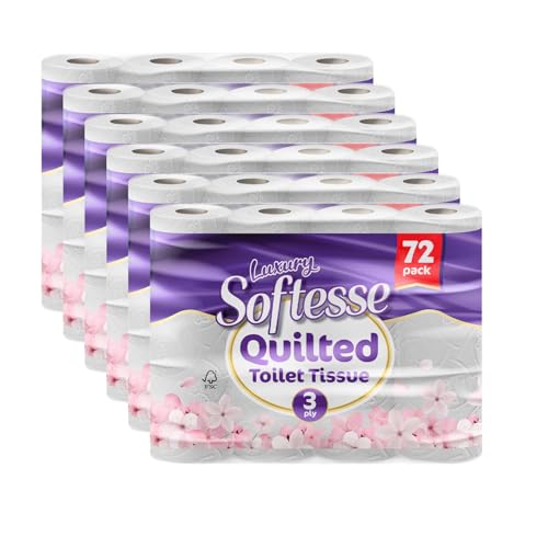 Softesse Toilet Paper 60 Rolls, 3 Ply Toilet Rolls Bulk Buy, Luxuriously Soft, Gentle and Hypoallergenic Sustainable Toilet Rolls - Quilted Toilet Roll for Your Family - Dermatologically Tested (60)