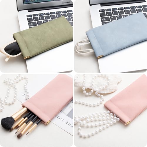 Image of 3 pack leather eyewear case PU soft sunglasses bag squeeze top portable lightweight eyewear case for men and women