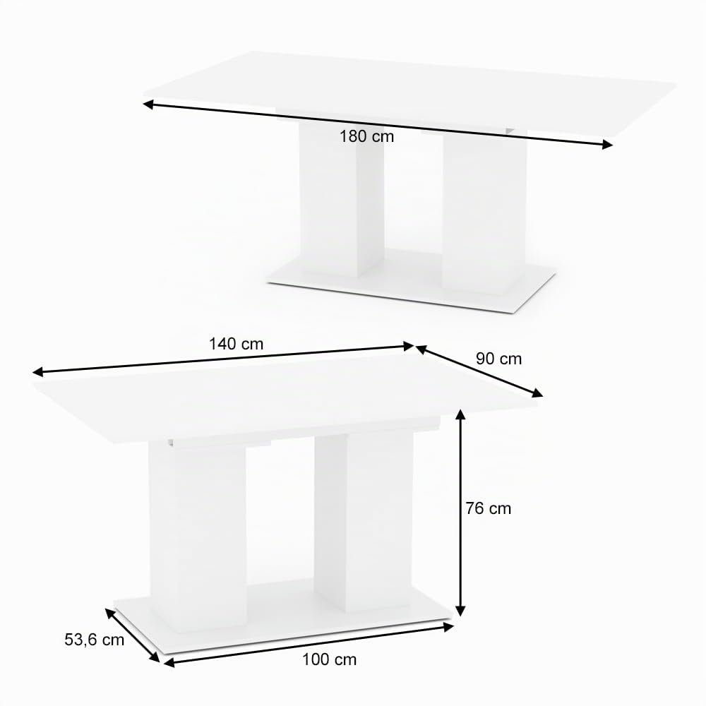 Vicco Tavolo da pranzo allungabile Dix, Bianco, 140-180 x 90 cm | con piano ribaltabile e struttura estensibile