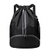 JELUTAR Drawstring Backpack Gym Bag with Shoes Compartment for Soccer, Basketball, Swim, Water-Resistant String Backpack Beach Cinch for Women Men, Black, Medium