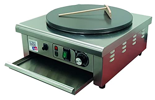 L2G - Crêpière Électrique - Châssis Inox + Plaque de Cuisson Fonte Ø400 mm - Machine à Crêpes Professionnelle avec Thermostat (50/300°C) - Livrée avec...