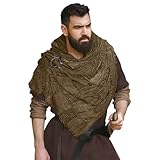 Post Apocalyptic Shawl Cape with Pin, Viking Cowl Scarf Wrap Medieval Renaissance Costume for Men Women Cosplay,Coffee