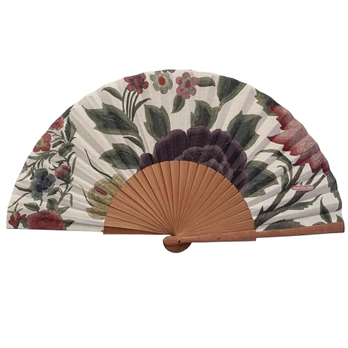 Abanico Español Mantón - Madera y Algodón - 23 cm - Estuche y Funda de Yute - Accesorio de Moda - Hecho a Mano en España - Eventos y Regalos - Colección Mantón - Tusitala Barcelona
