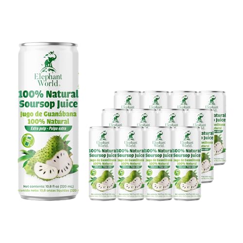 Image of Elephant World 100% Natural Soursop Guanabana Juice 10.8 oz (Pack of 12), Soursop