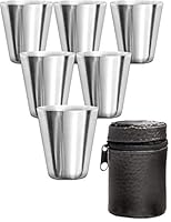 Outdoor Saxx 6er Set Edelstahl-Schnaps-Becher mit Leder-Tasche, unzerbrechlich
