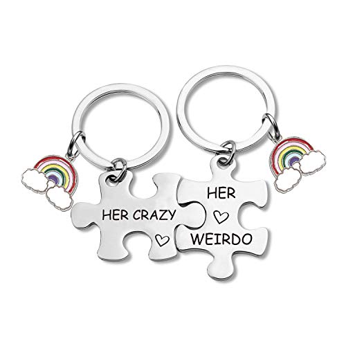 G-Ahora Lesbian Couple Keychain LGBT Gift Her Weirdo Her Crazy Lesbian Pride Her and Her Lesbian Gift (her Crazy KR)