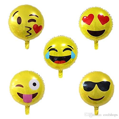 Party Port Emoji Assorted 22" Yellow Foil Balloon for Birthday, Baby Shower & Emoji/Smiley Theme Decorations (Pack of 5)