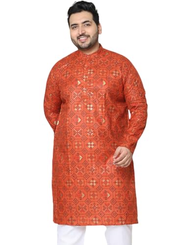 Sojanya Plus (Since 1958) Men's Cotton Linen Orange And Multi Printed Only Long Kurta