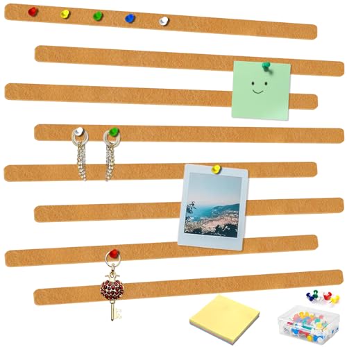 JVAVL 8 Pcs 48" Foldable Felt Strips Bulletin Bar Strip for Wall, Notice Board Self Adhesive Wall Decoration, Paste Note, Photo, Schedules, Office Home Décor（Brown）