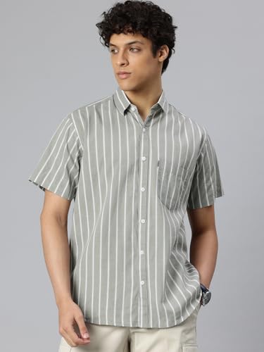 Image of Majestic Man Men's Pure Cotton Striped Half Sleeve Slim Fit Casual Shirt for Men