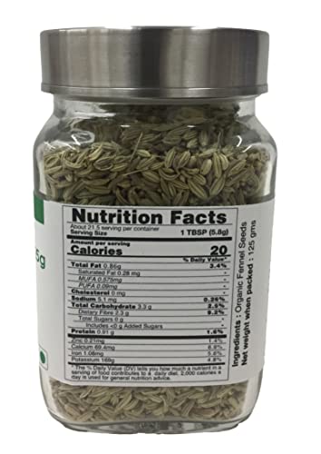 Image of Pure Tree | Certified Organic | Fennel Seeds | 125 g | Glass Jar | Saunf, Variyali | Whole Spices | Vegan | Aroma & Flavour | For Sauces, Seasoning, Vegetable Dishes, Tea | Pack Of 2