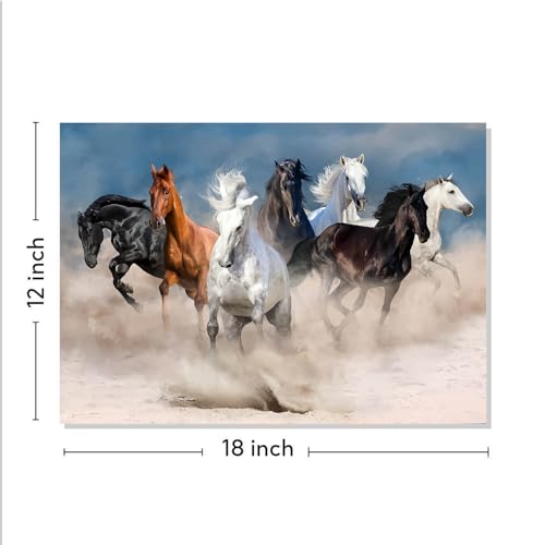 Image of Rangoli Seven Running Horses Wall Painting | Vastu-Inspired Canvas Art for Positive Energy | Framed 3D Artwork for Living Room, Office & Home Decor | Elegant Wall Decor Painting (12 x 18 Inch) (white)