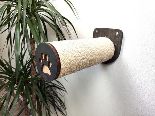 RshPets® Katzentreppe Wand - Kletterwand Katzen - Sisal-Stufen für Katzen - Ø 9 x L27,5 cm Sisal-Pfosten - Wandmontierte Katzenmöbel (Dunkle Farbe)