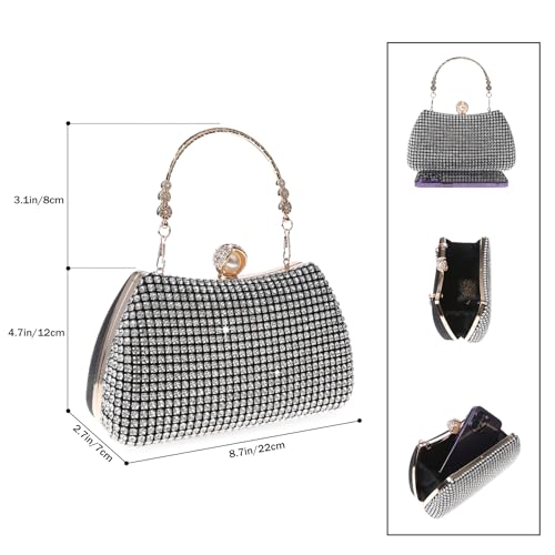 Image of Women's Sparkly Rhinestone Clutch Purse Evening Shoulder Bag | Crystal Glitter Sequin Handbag With Handle & Chain, Convertible Crossbody Bag For Bridal Wedding Party Prom or Formal Events