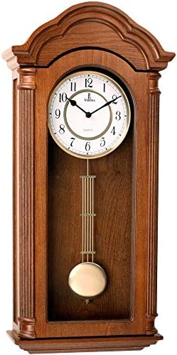 Pendulum Wall Clock Battery Operated - Large Hanging Grandfather Wall Clock with Pendulum - Quiet Wood Pendulum Clock - Wooden Wall Clock for Living Room Decor, Office & Home Décor Gift 26x12