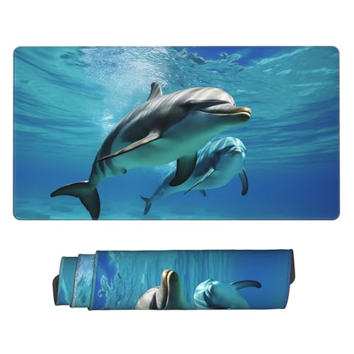 Tapis de souris avec bords cousus durables, motif dauphin et base caoutchouc stable